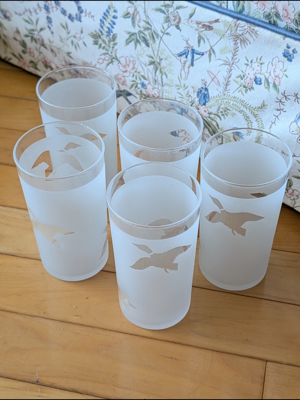 5 Vtg Etched Duck Federal Glass Cups